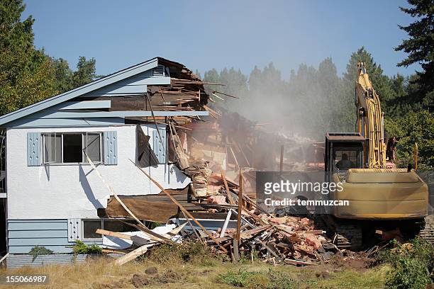 house being bulldozed in vancouver - demolish stock pictures, royalty-free photos & images