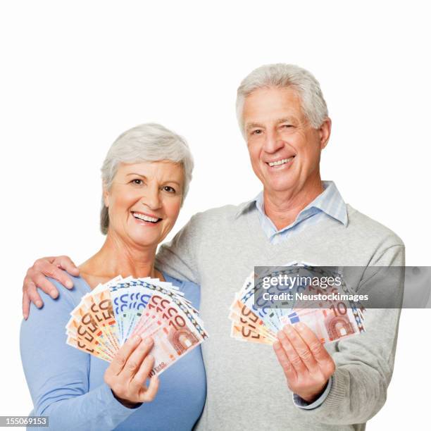 senior couple showing money - isolated - demonstration against the marriage for all bill stock pictures, royalty-free photos & images