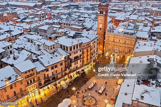 piazza delle erbe at christmas, verona - verona italy stock pictures, royalty-free photos & images