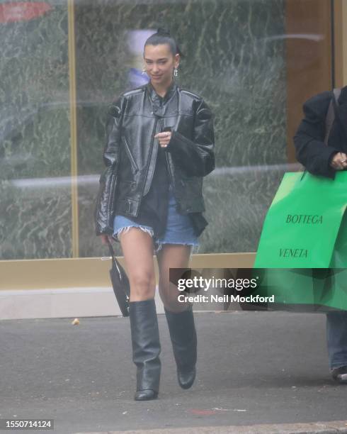 Dua Lipa shopping at Bottega Veneta Sloane Street store on July 17, 2023 in London, England.