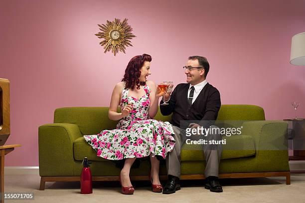 1950's coctail couple - 40s pin up girls stock pictures, royalty-free photos & images