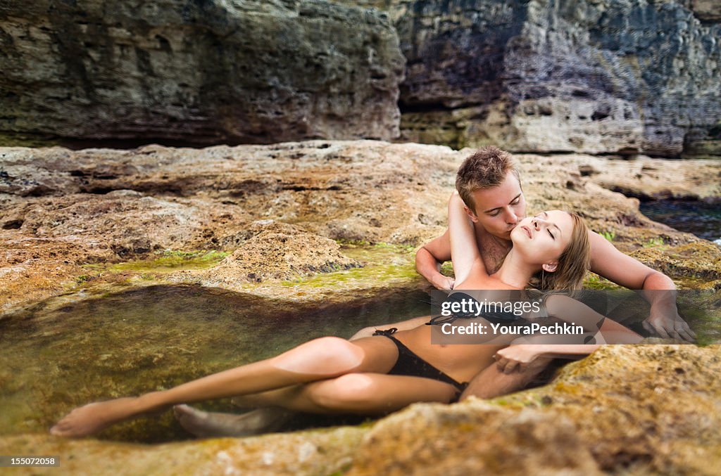 Couple in stone bath