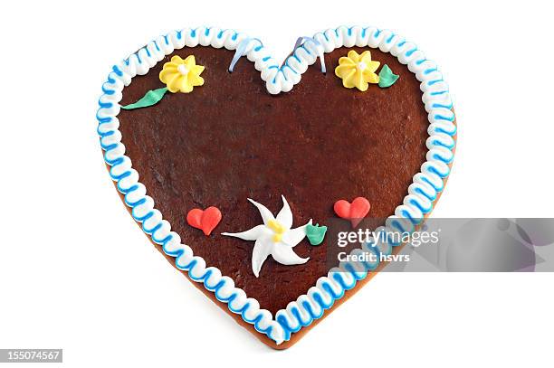 copyspace gingerbread cookie herz - heart candy on white stock-fotos und bilder