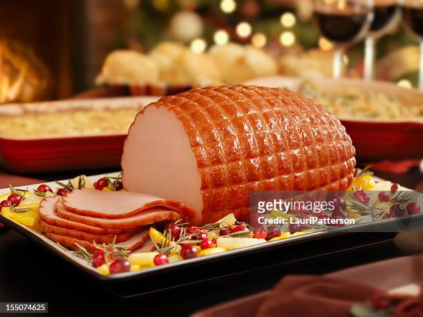 christmas ham - pineapple cut stock pictures, royalty-free photos & images