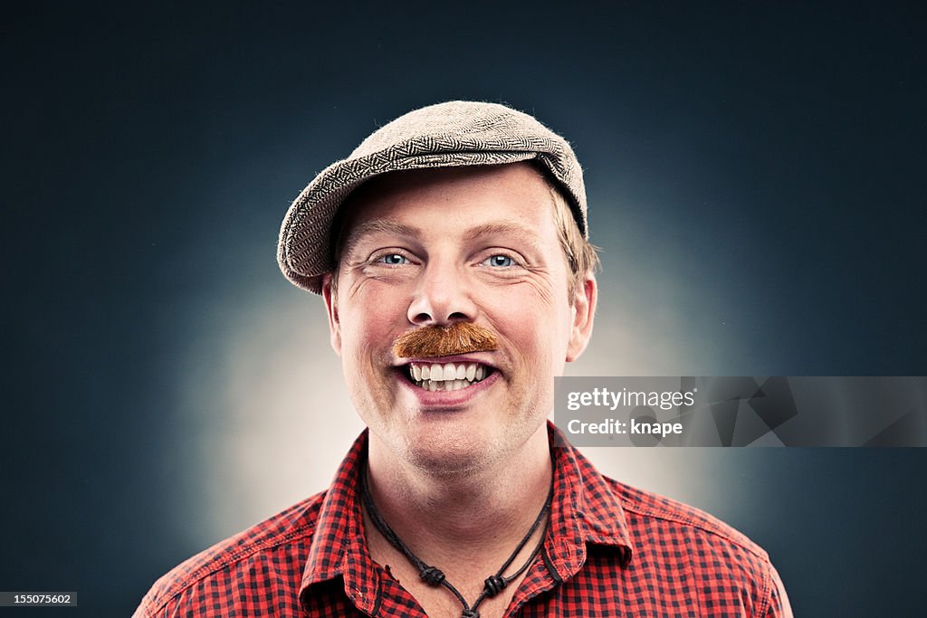 Funny guy with fake mustache