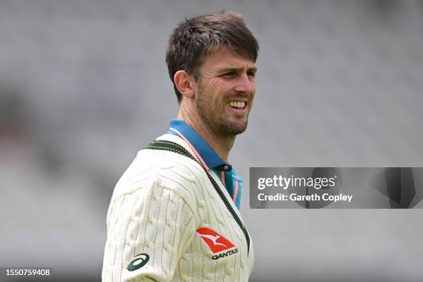 Mitchell Marsh of Australia during a nets session at Emirates Old Trafford on July 17, 2023 in Manchester, England.