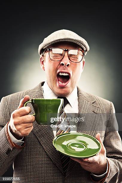 funny man with tea - jacket stock pictures, royalty-free photos & images