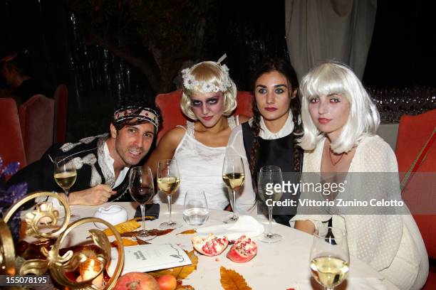Carlo Mazzoni, Margherita Maccapani Missoni, a guest, Iacobella Gaetani Lovatelli attend 'Bloody Halloween Party' at La Posta Vecchia on October 31,...