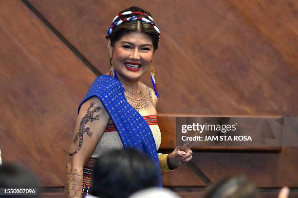 Philippine Senator Imee Marcos attends the State of the Nation Address at the House of Representatives in Quezon City on July 24, 2023.