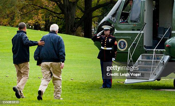 Administrator Craig Fugate and President Barack Obama walk toward Marine One where they will depart the White House to tour disaster-striken New...