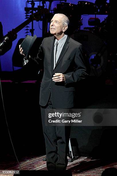 Vocalist Leonard Cohen performs in concert on the first night of his "Old Ideas World Tour" at The Bass Concert Hall on October 31, 2012 in Austin,...