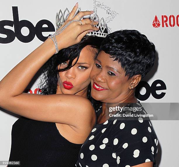 Recording artist Rihanna and mother Monica Braithwaite attend Rihanna's naming as the Queen of the West Hollywood Halloween Carnaval by the City of...
