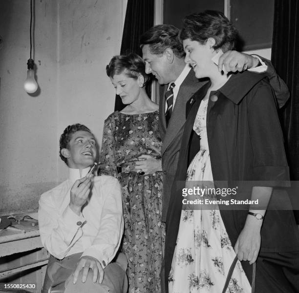 British actor Corin Redgrave is joined by his family, actors Rachel Kempson , Michael Redgrave and Lynn Redgrave , backstage at the Lyric Theatre in...