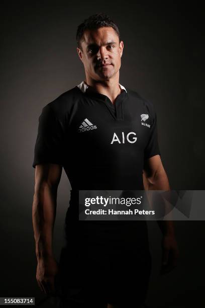 Daniel Carter poses during a New Zealand All Blacks portrait session at the Heritage Hotel on November 1, 2012 in Auckland, New Zealand.