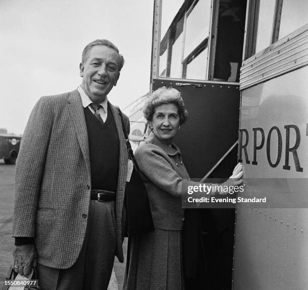 American animator and film producer Walt Disney and his wife Lilly arriving at London Airport, June 23rd 1959.