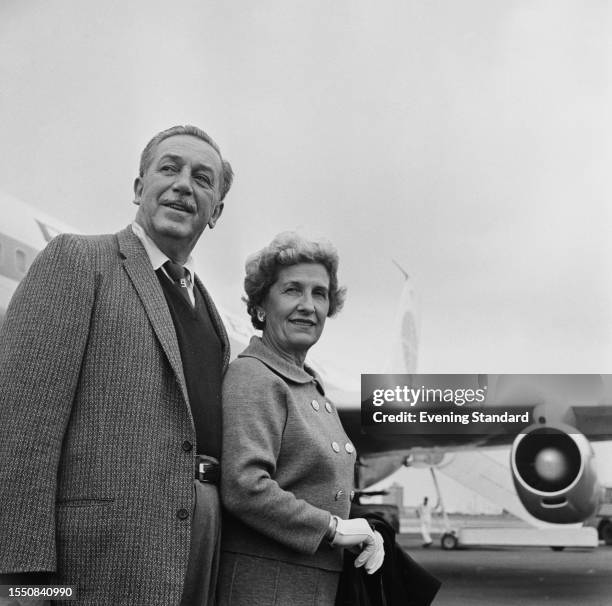 American animator and film producer Walt Disney and his wife Lilly arriving at London Airport, June 23rd 1959.