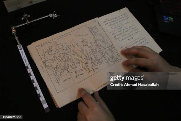 Palestinian researcher prepares old books as part of a project implemented by the Eyes on Heritage Foundation to preserve Palestinian cultural and...