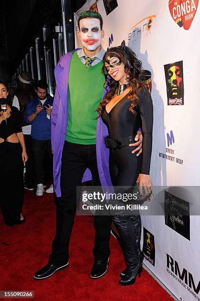 Matt Barnes and Gloria Govan attend Los Angeles Clipper Matt Barnes' "Welcome Back To LA" Post-Game Halloween Party at The Conga Room at L.A. Live on...