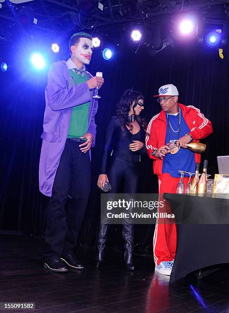 Matt Barnes, Gloria Govan and Big Percy attend Los Angeles Clipper Matt Barnes' "Welcome Back To LA" Post-Game Halloween Party at The Conga Room at...