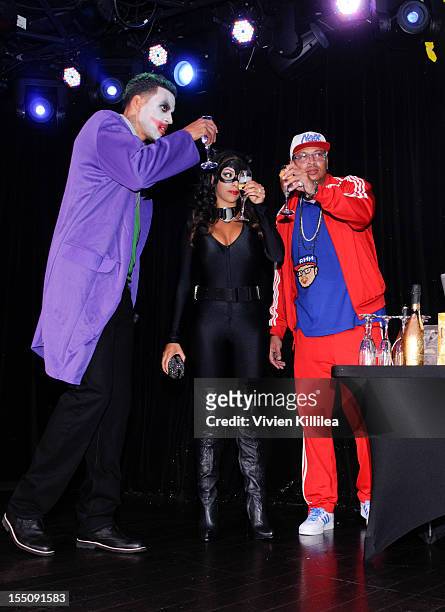 Matt Barnes, Gloria Govan and Big Percy attend Los Angeles Clipper Matt Barnes' "Welcome Back To LA" Post-Game Halloween Party at The Conga Room at...
