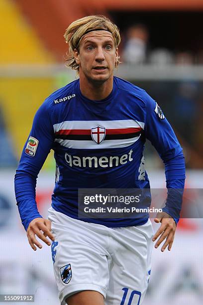 Maxi Lopez of UC Sampdoria looks on during the Serie A match between UC Sampdoria and Cagliari Calcio at Stadio Luigi Ferraris on October 28, 2012 in...