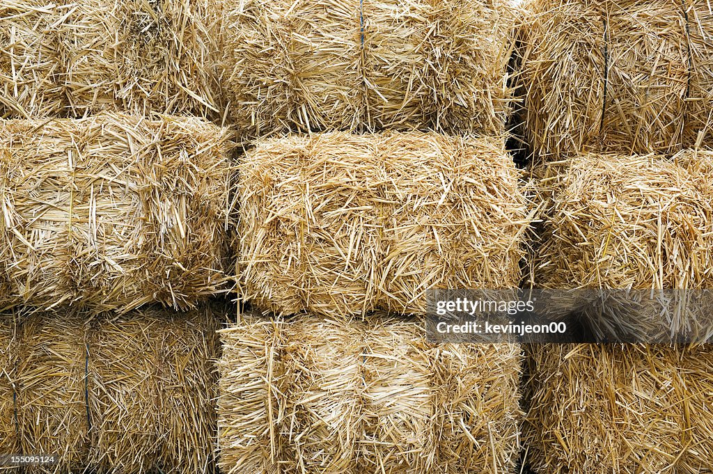 Stacked Straw Hay Bails