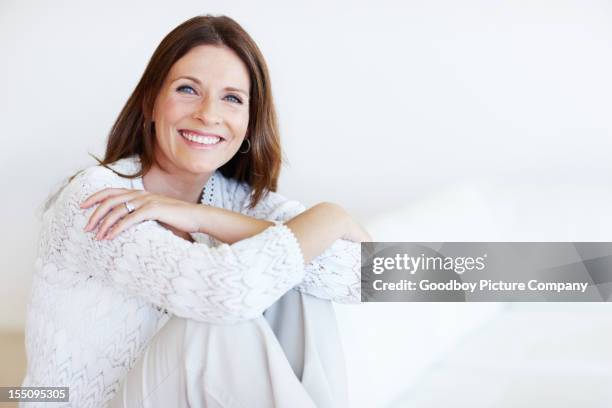 happy middle-aged woman relaxing - beautiful woman 40s stock pictures, royalty-free photos & images