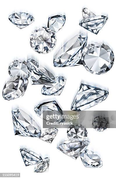 falling gems or diamonds of various sizes in motion isolated - diamonds stockfoto's en -beelden