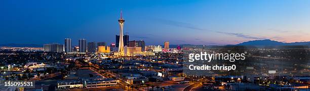aerial panoramic view of las vegas at dusk - las vegas stock pictures, royalty-free photos & images