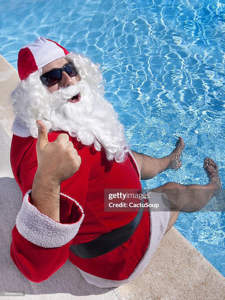 Santa Claus in the pool