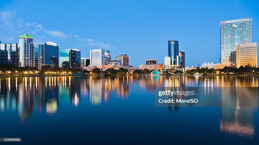 Orlando Skyline at Dusk seen from Lake Eola