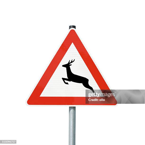 deer crossing sign - deer crossing stock pictures, royalty-free photos & images