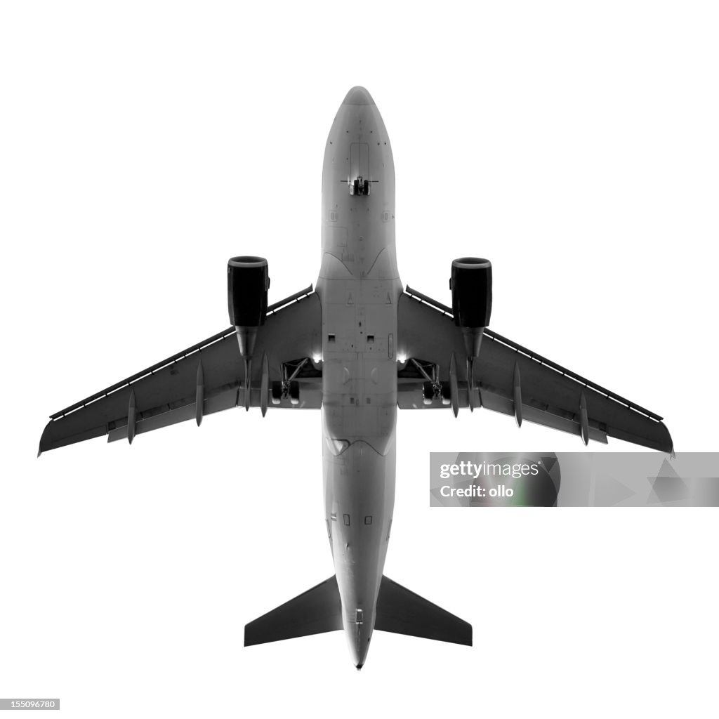 Airplane, view from directly below - isolated on white