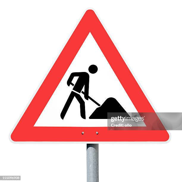 sassafras construction vehicle, road construction site, deutsche traffic sign - street sign stock-fotos und bilder