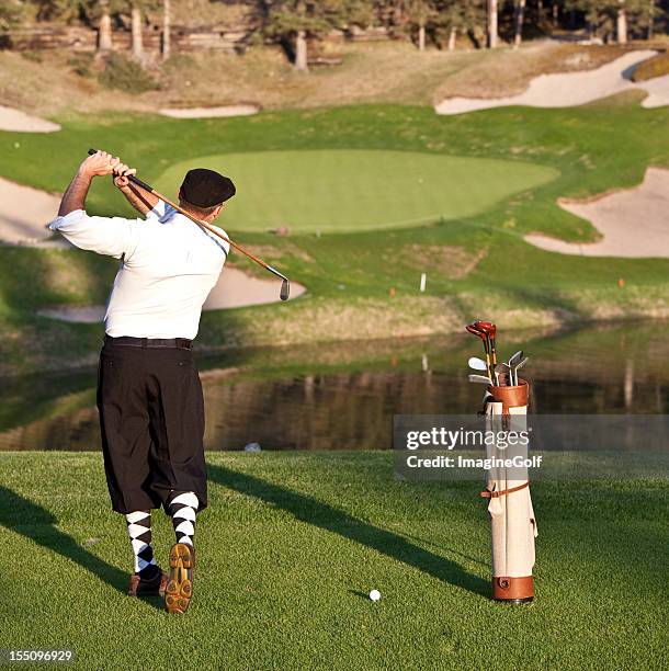 vintage golfer with plus fours - baggy green stock pictures, royalty-free photos & images