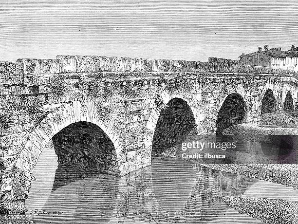 augustus' bridge in rimini - rimini stock illustrations