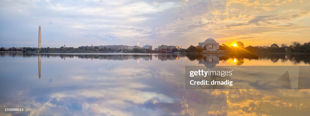 Washington Tidal Basin Sunrise with Beautiful Reflections Panorama