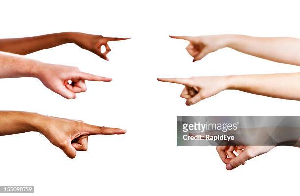 seis manos señalando: mis, echar o simplemente, lo cual indica una persona - culpabilidad fotografías e imágenes de stock