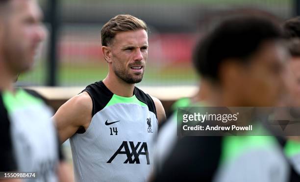 Jordan Henderson captain of Liverpool during a training session on July 17, 2023 in UNSPECIFIED, Germany.