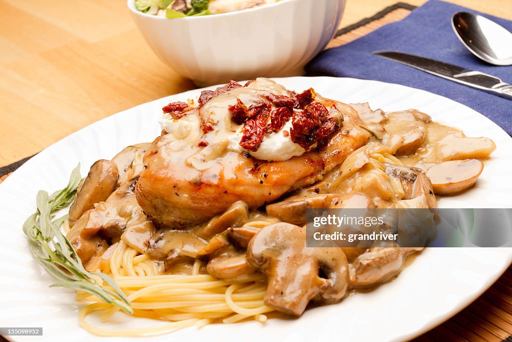 Chicken Marsala with Sun dried Tomatoes and Pasta