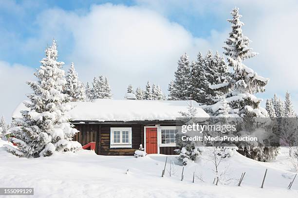 log cabin - winter norway stock pictures, royalty-free photos & images