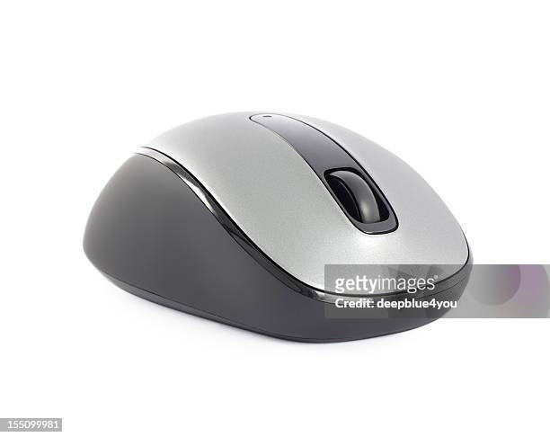 um novo prata rato de computador isolado a branco - close up computer mouse imagens e fotografias de stock