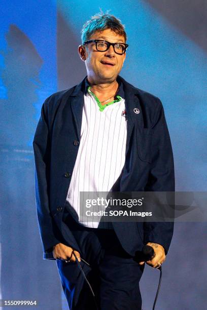 Damon Albarn of Blur Rock band performs live at Lucca Summer Festival in Lucca.