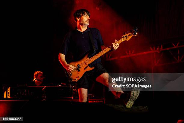 Alex James of Blur Rock band performs live at Lucca Summer Festival in Lucca.