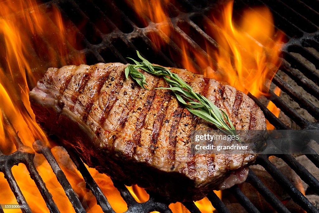 Ribeye Steak on Grill with Fire