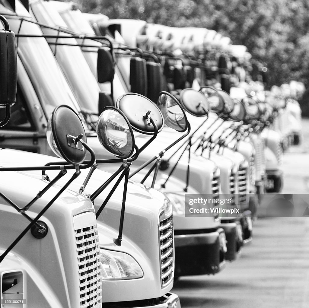 School Bus Mirrors Abstract Black and White