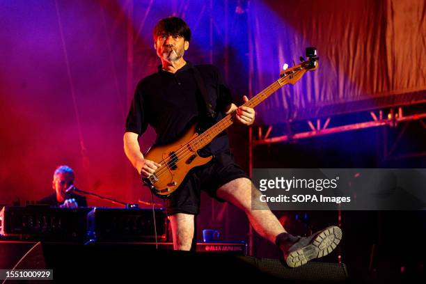 Alex James of Blur Rock band performs live at Lucca Summer Festival in Lucca.