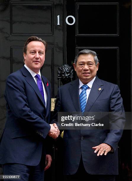 The Indonesian President Susilo Bambang Yudhoyono visits Prime Minister David Cameron at Number 10 Downing Street on November 1, 2012 in London,...