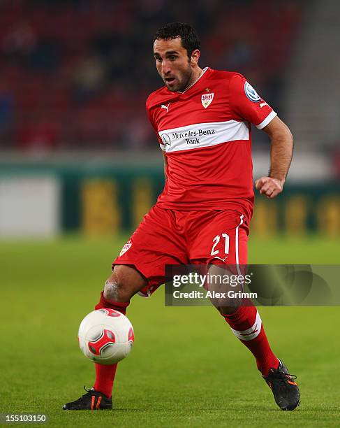 Cristian Molinaro of Stuttgart controles the ball during the second round match of the DFB Cup between VfB Stuttgart and FC St.Pauli at Mercedes-Benz...