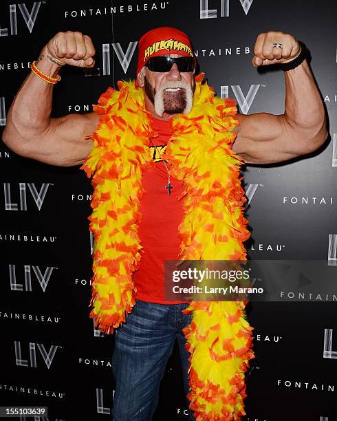 Hulk Hogan arrives at Kim Kardashian's Halloween party at LIV nightclub at Fontainebleau Miami on October 31, 2012 in Miami Beach, Florida.